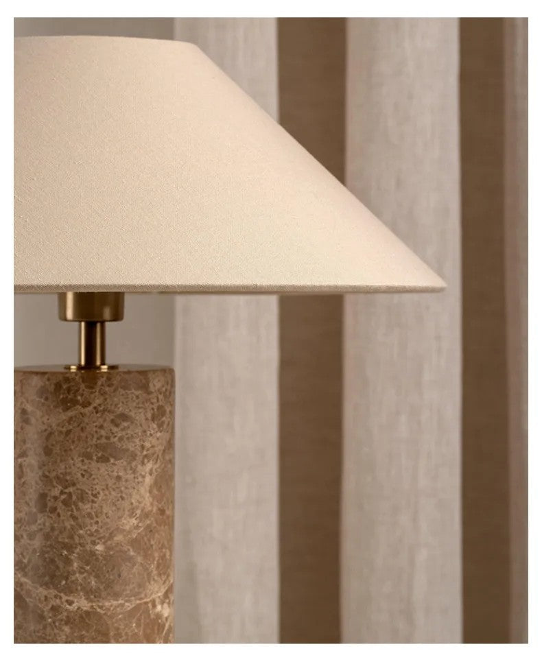 Modern Minimalist LED Table Lamp with Marble Base and White Fabric Shade – Bedroom & Living Room