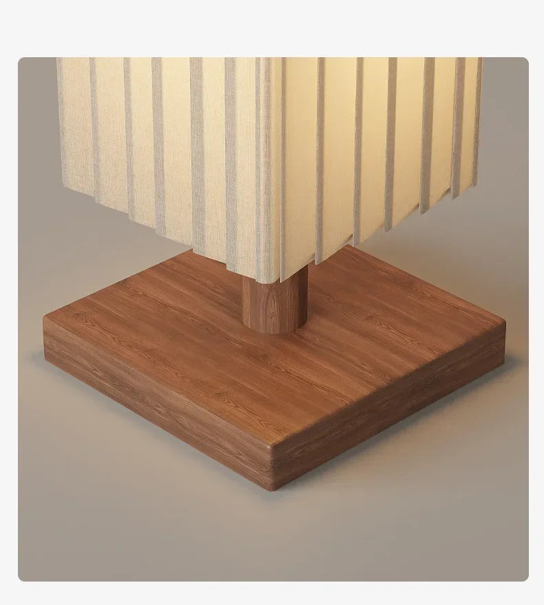 Wooden lamp base with a textured wooden finish on a neutral background