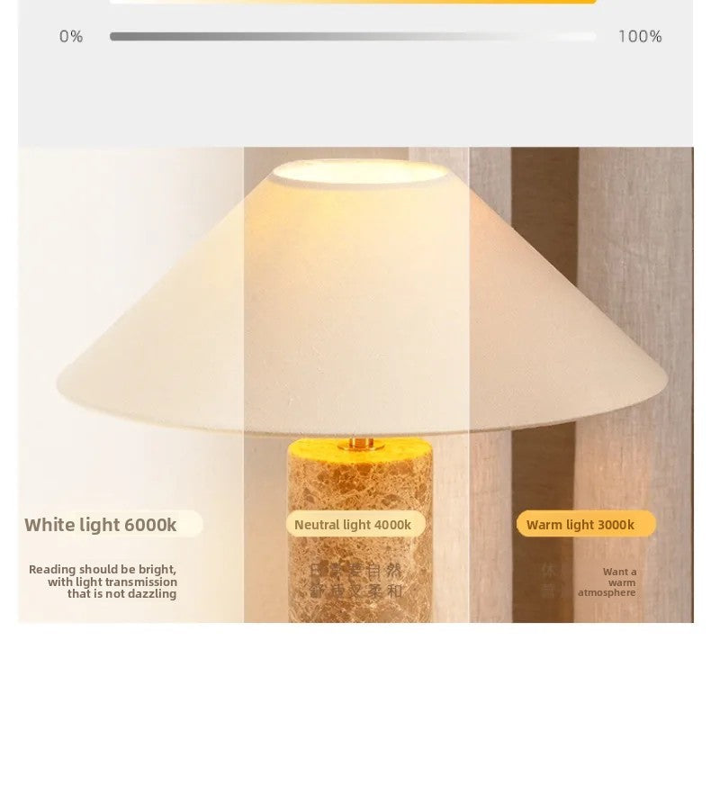 Lamp with color temperature labels on a neutral background