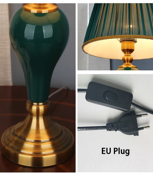 Chinese Style Green Ceramic Table Lamp – Cloth Shade for Living Room, Bedroom & Bedside Decor