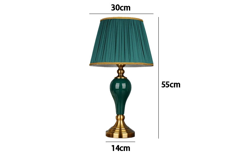 Chinese Style Green Ceramic Table Lamp – Cloth Shade for Living Room, Bedroom & Bedside Decor